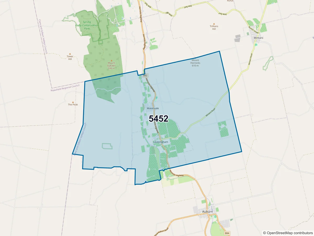 Map of postcode 5452 — Watervale, SA, Australia
