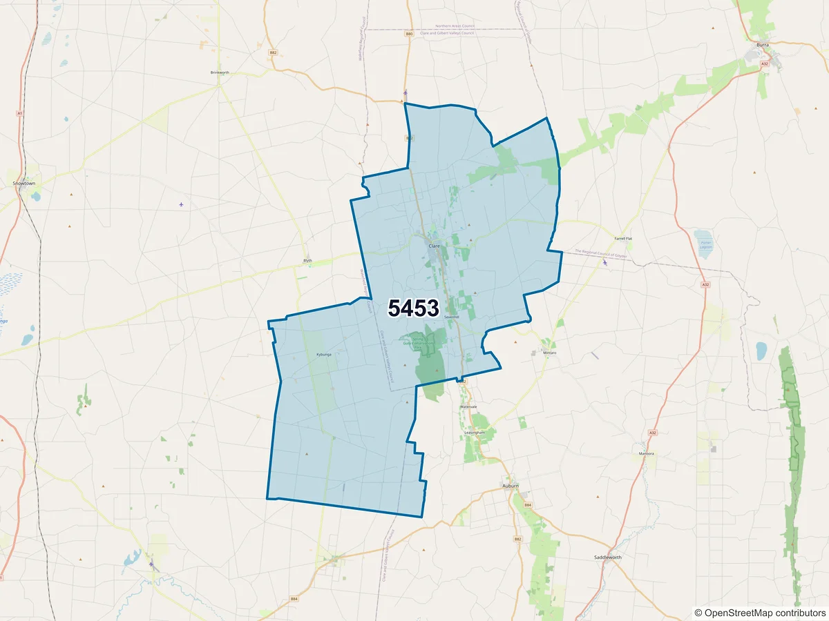 Map of postcode 5453 — Clare, SA, Australia