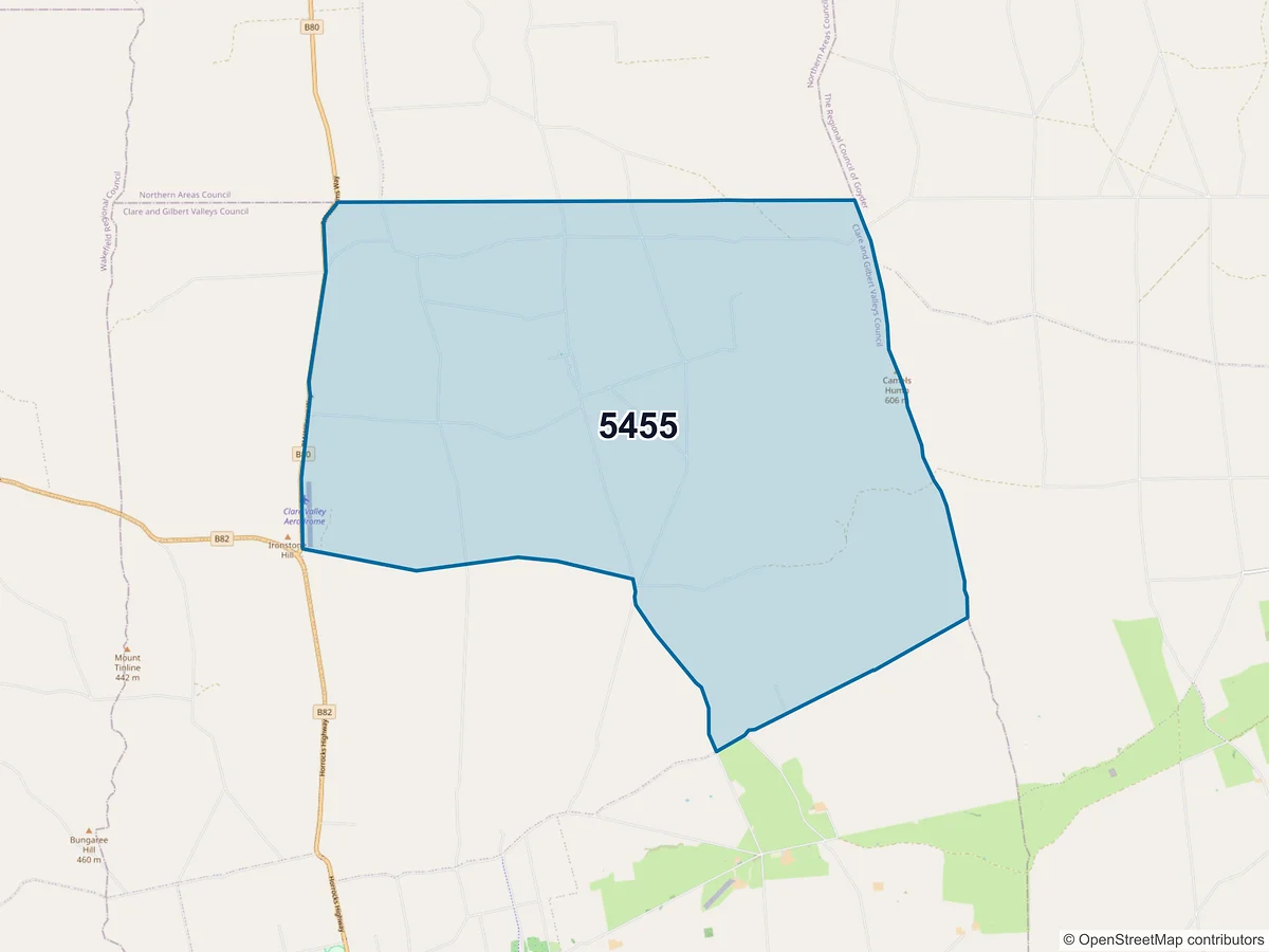 Map of postcode 5455 — Hilltown, SA, Australia
