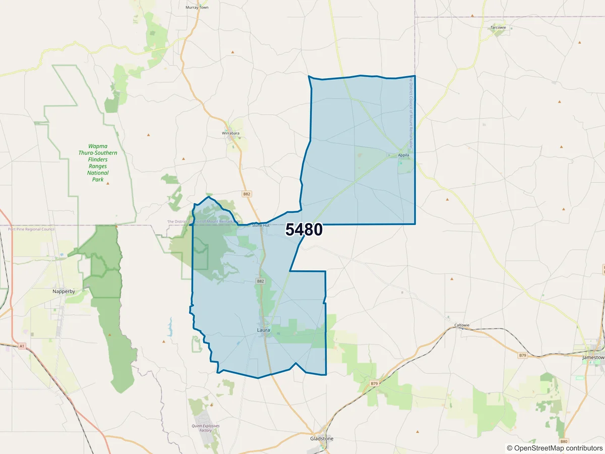 Map of postcode 5480 — Laura, SA, Australia