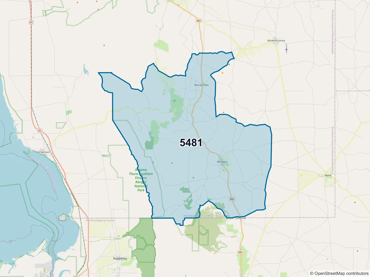 Map of postcode 5481 — Wirrabara, SA, Australia