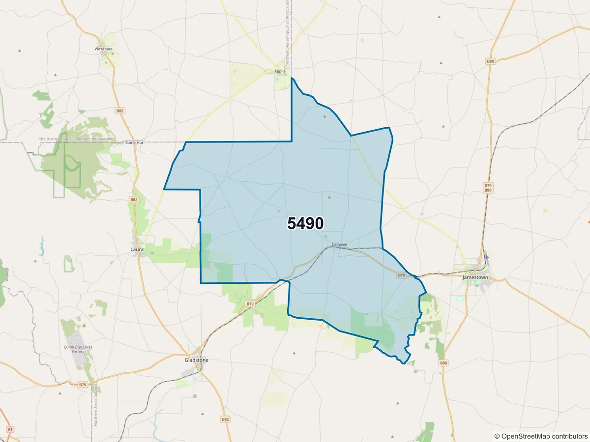 Map of postcode 5490 — Caltowie, SA, Australia