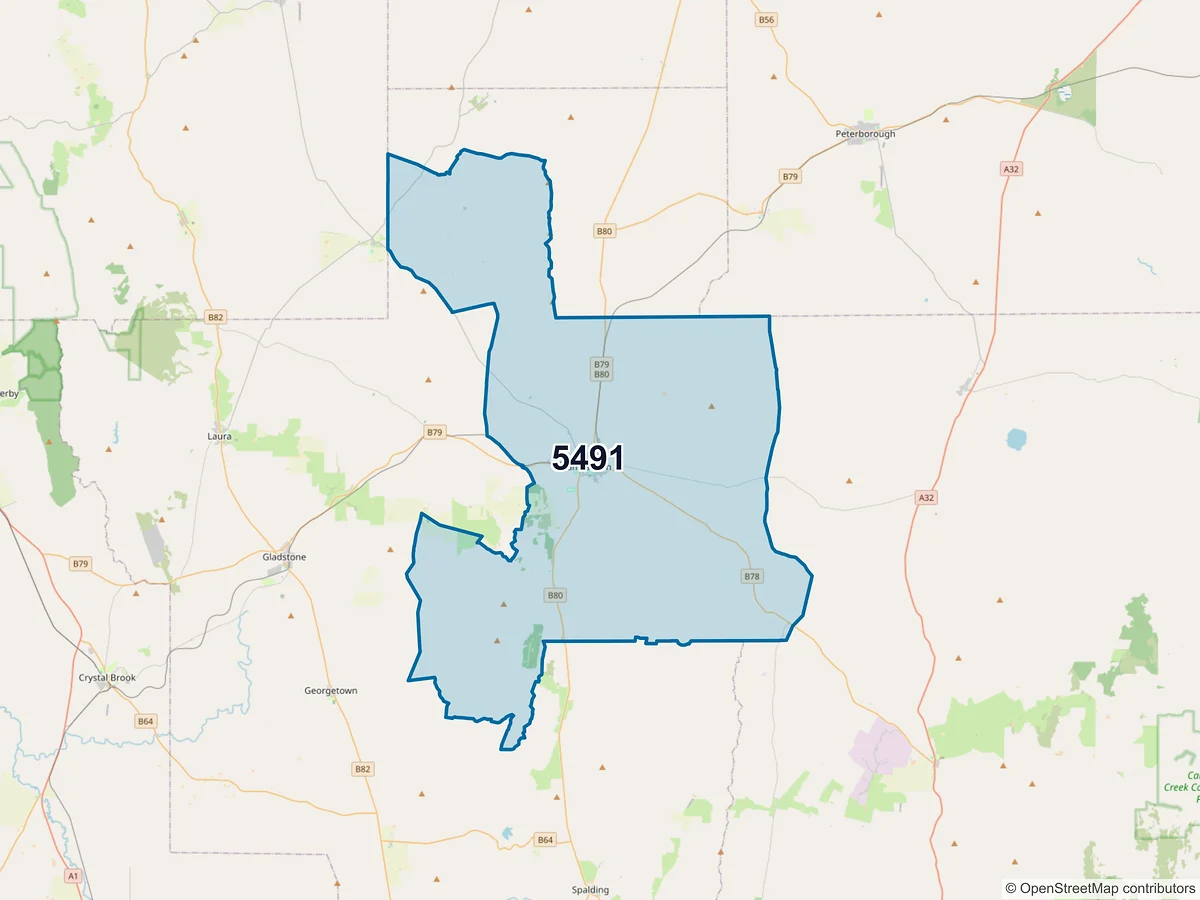 Map of postcode 5491 — Jamestown, SA, Australia