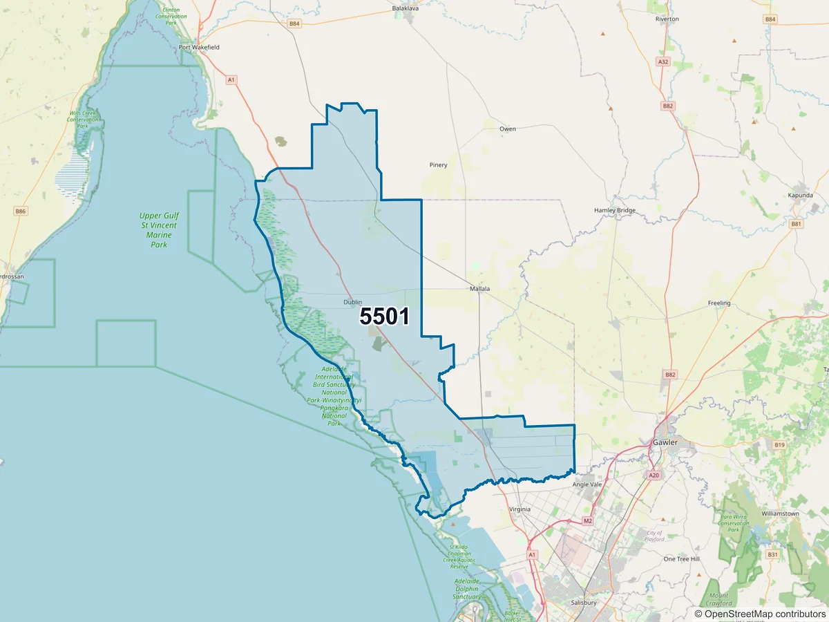 Map of postcode 5501 — Two Wells, SA, Australia