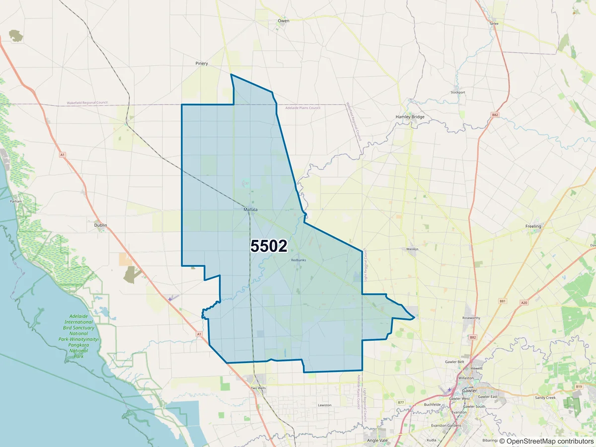 Map of postcode 5502 — Mallala, SA, Australia