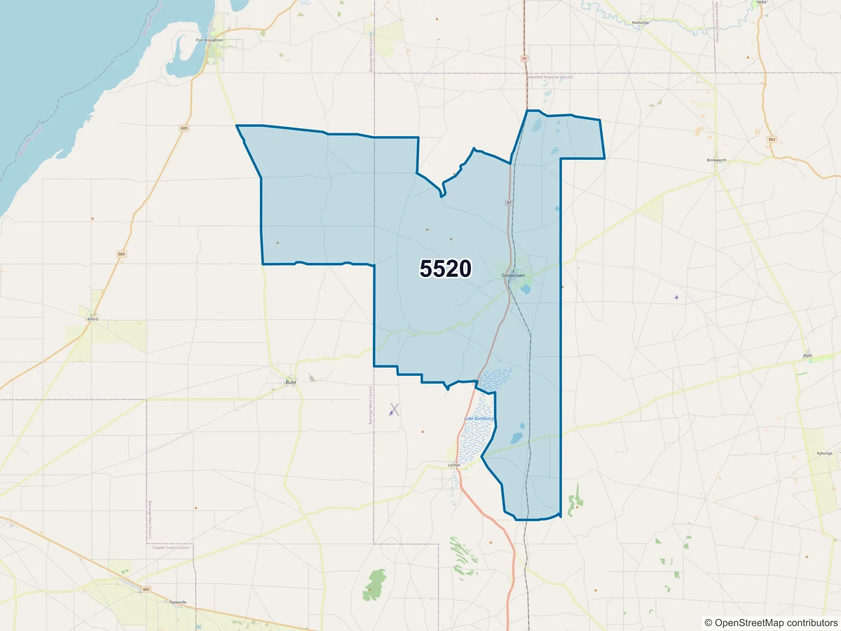Map of postcode 5520 — Snowtown, SA, Australia