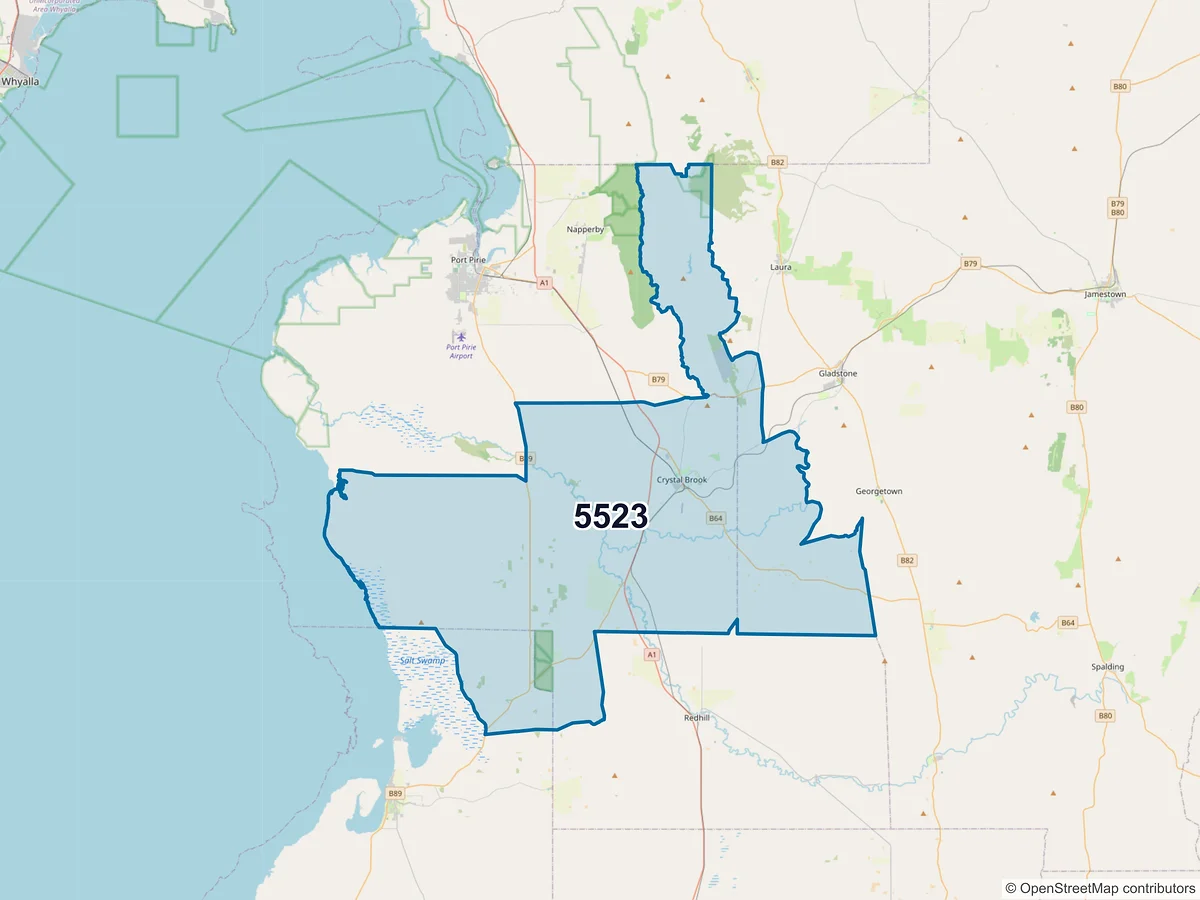 Map of postcode 5523 — Crystal Brook, SA, Australia
