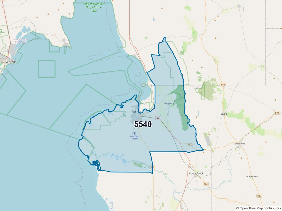 Map of postcode 5540 — Port Pirie South, SA, Australia