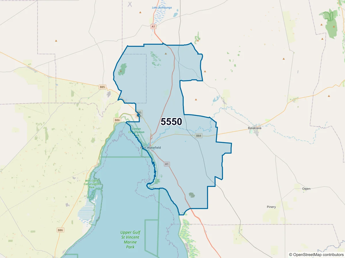 Map of postcode 5550 — Port Wakefield, SA, Australia
