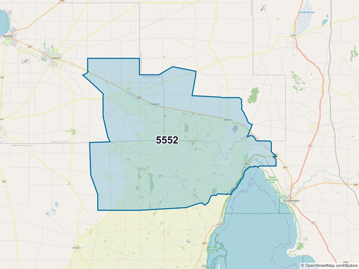Map of postcode 5552 — Paskeville, SA, Australia