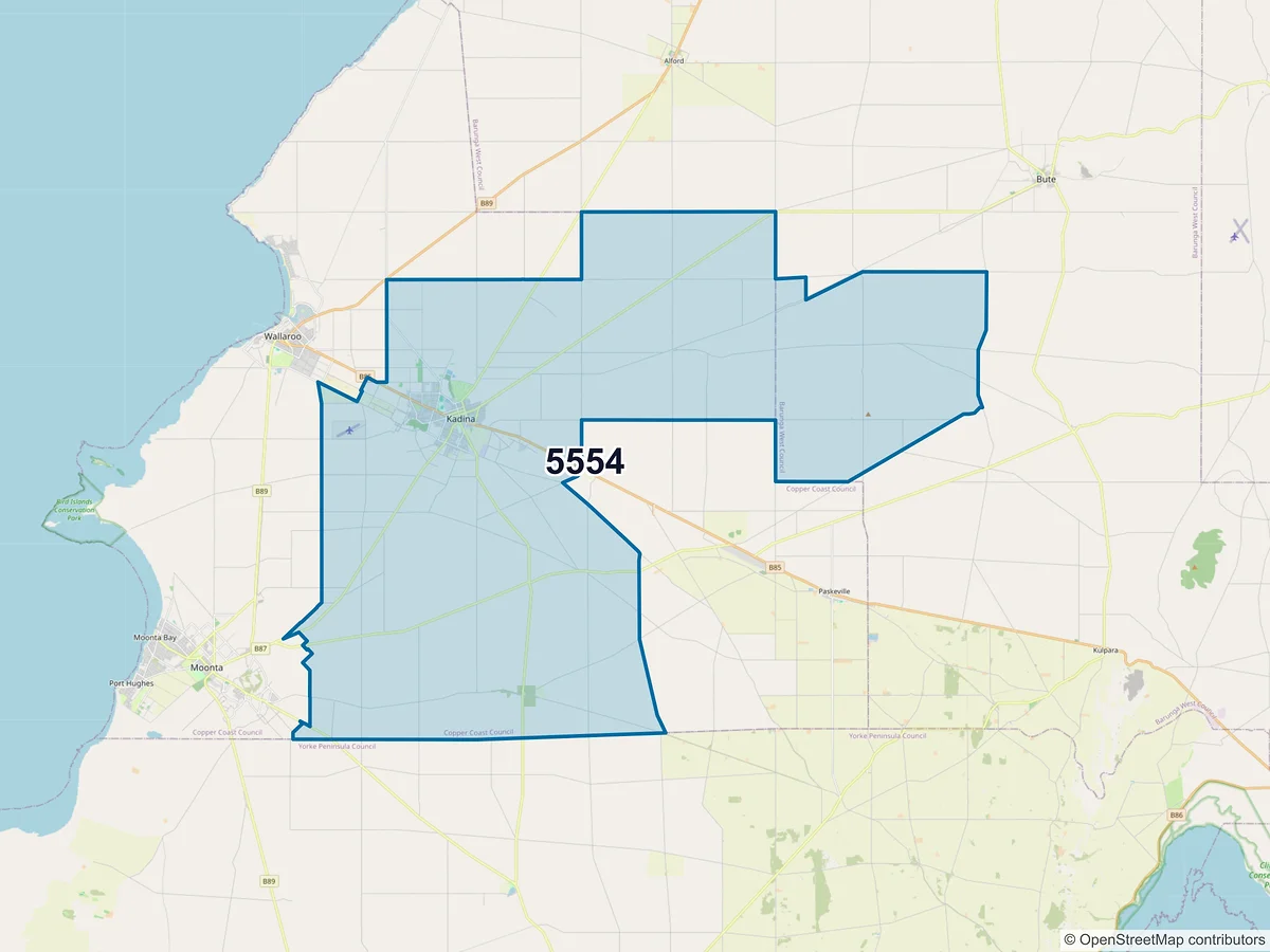 Map of postcode 5554 — Kadina, SA, Australia