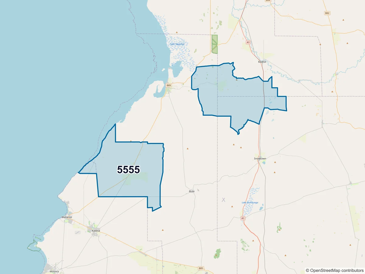 Map of postcode 5555 — Tickera, SA, Australia