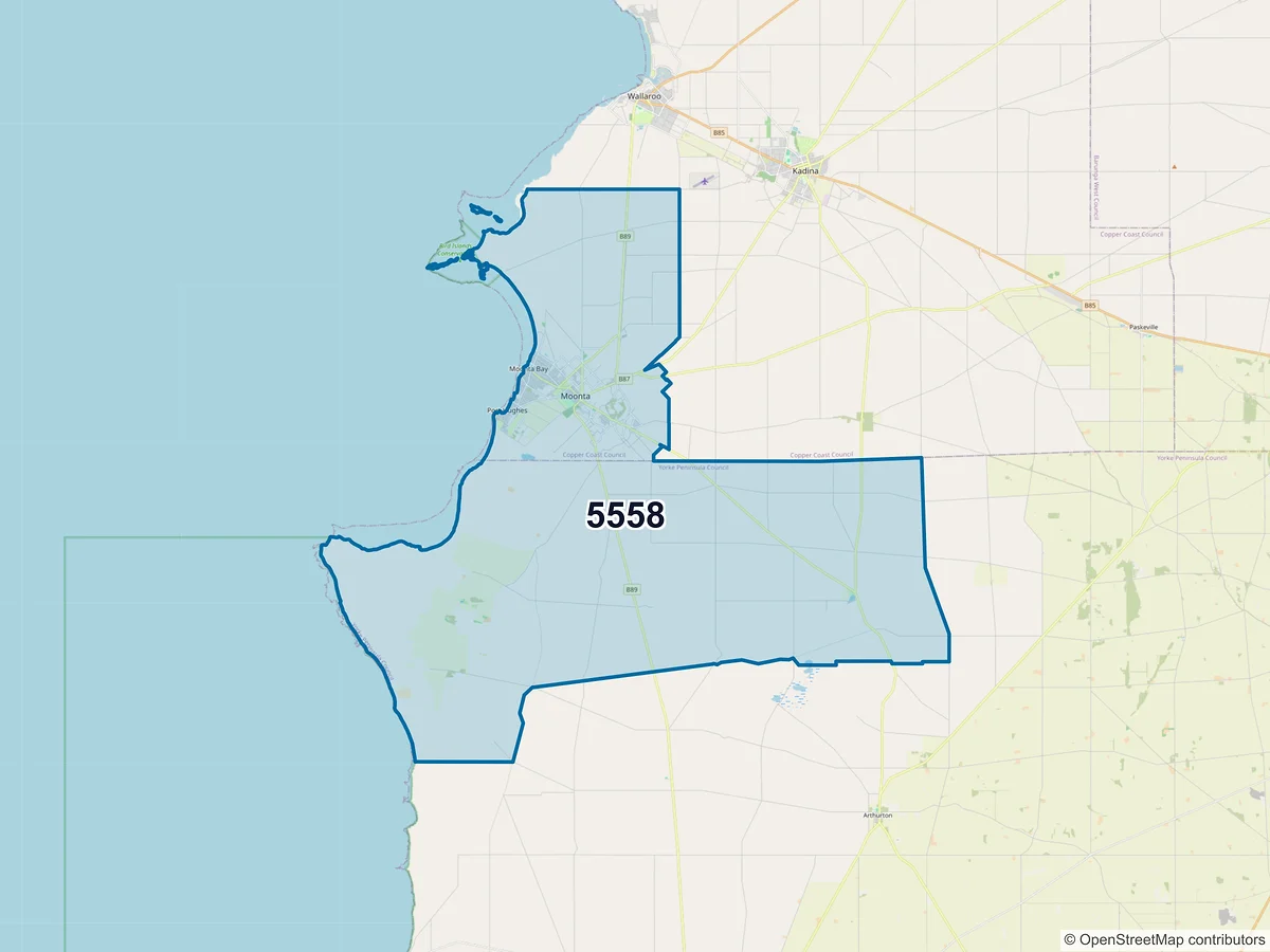 Map of postcode 5558 — Moonta Bay, SA, Australia