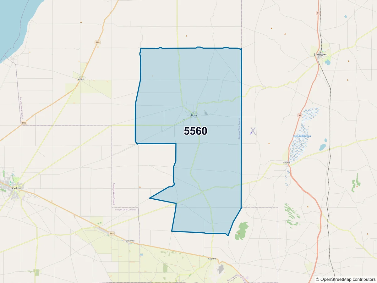 Map of postcode 5560 — Bute, SA, Australia