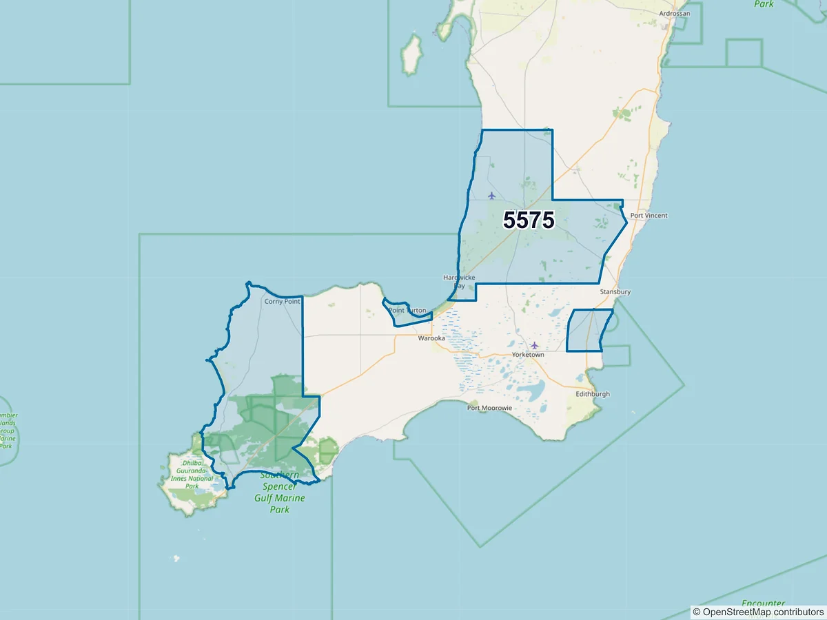 Map of postcode 5575 — Minlaton, SA, Australia
