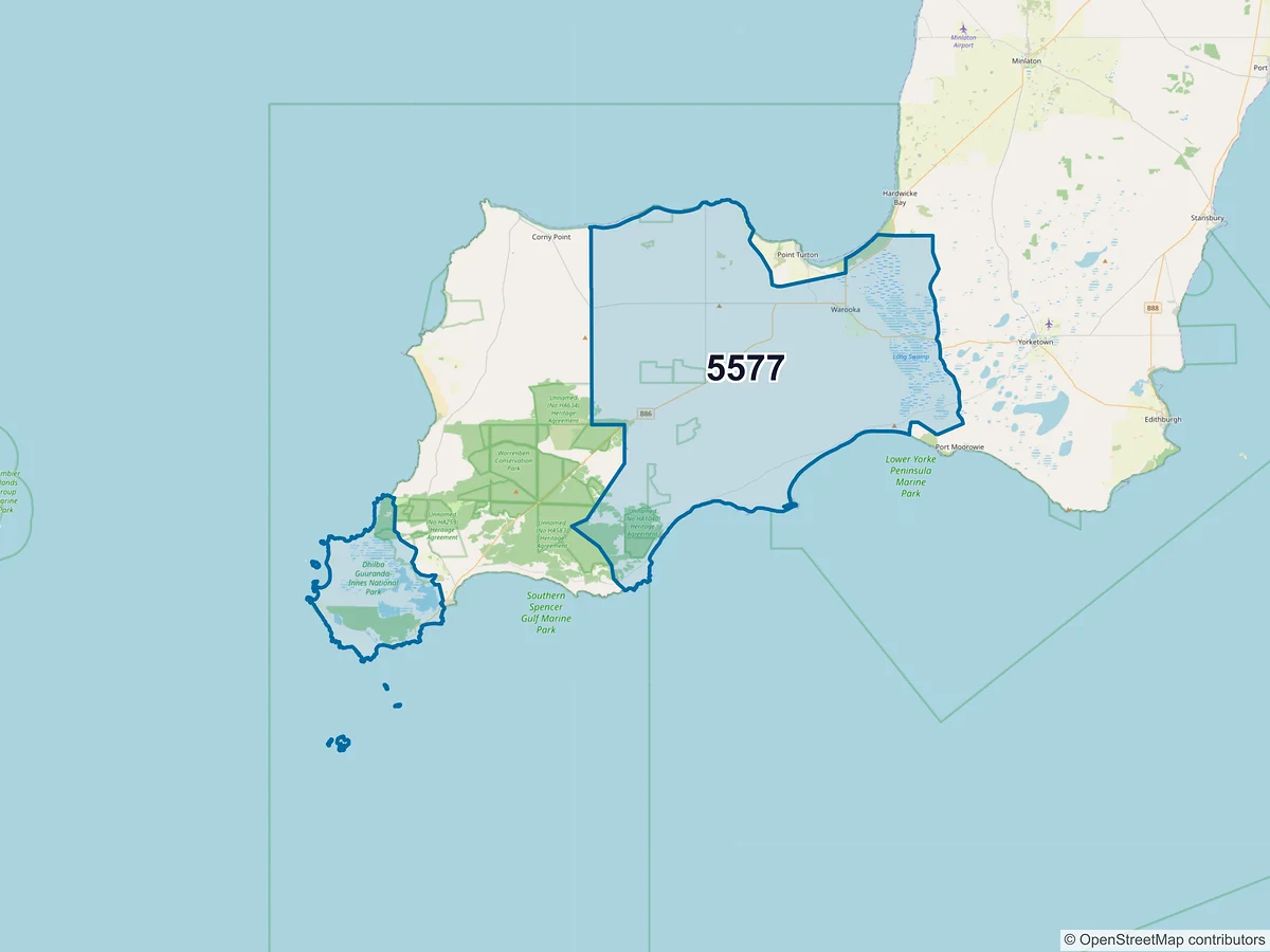 Map of postcode 5577 — Warooka, SA, Australia