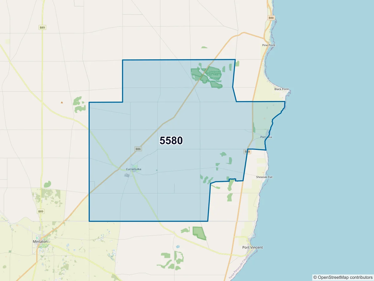 Map of postcode 5580 — Curramulka, SA, Australia