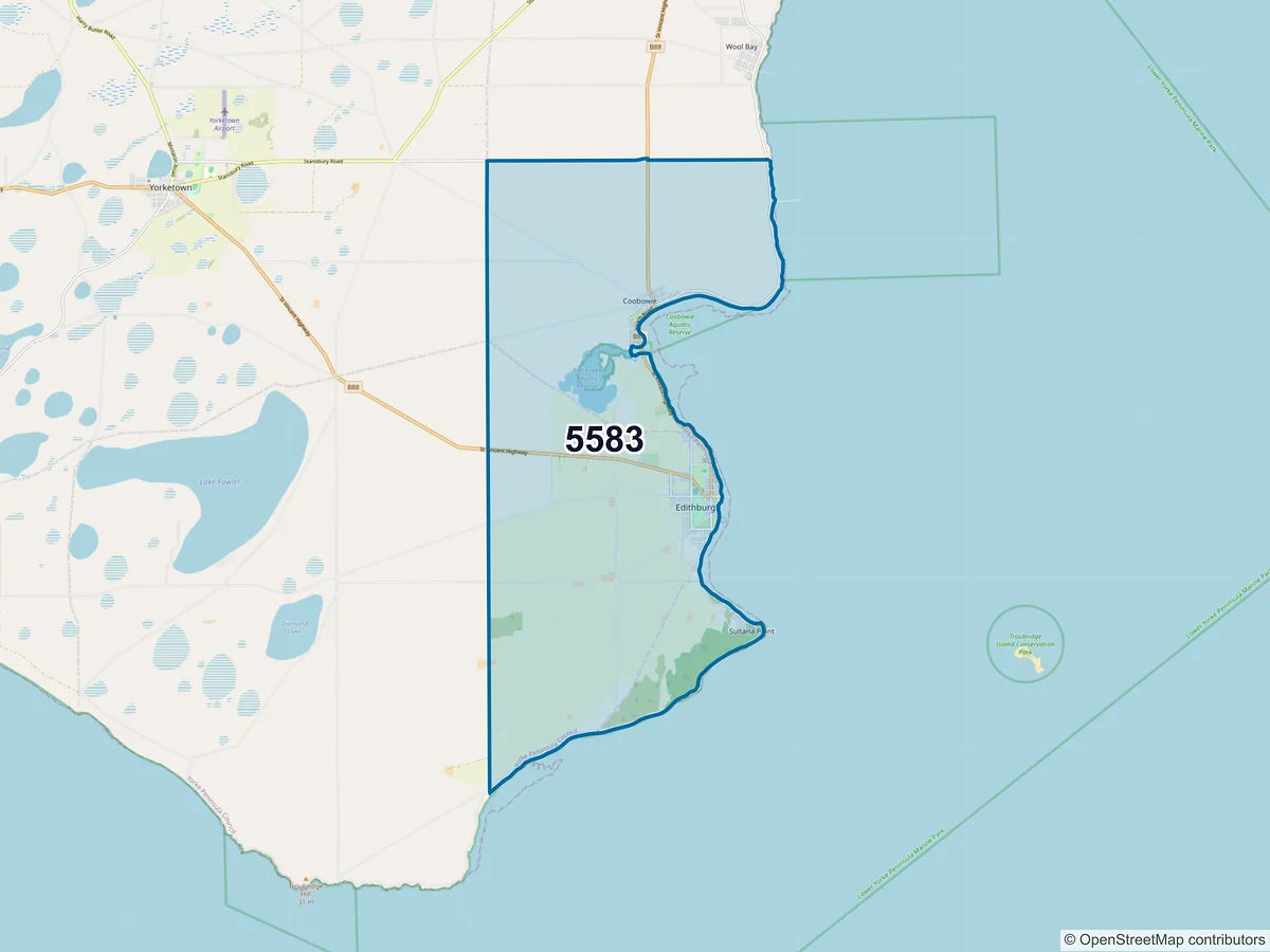 Map of postcode 5583 — Edithburgh, SA, Australia