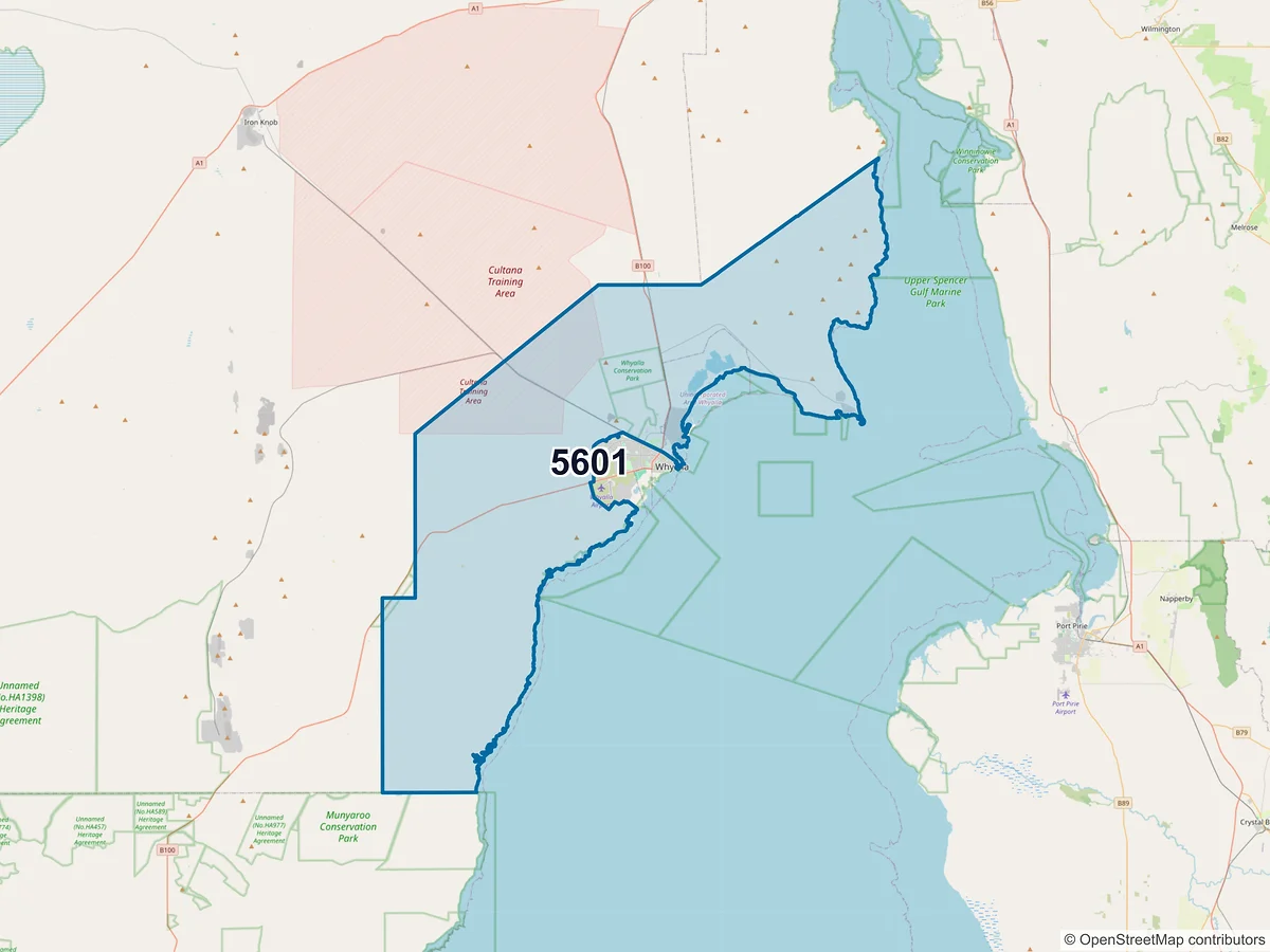 Map of postcode 5601 — Whyalla Barson, SA, Australia