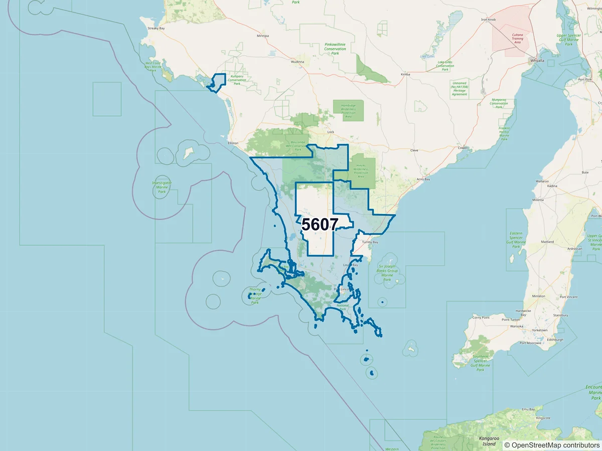 Map of postcode 5607 — Coffin Bay, SA, Australia