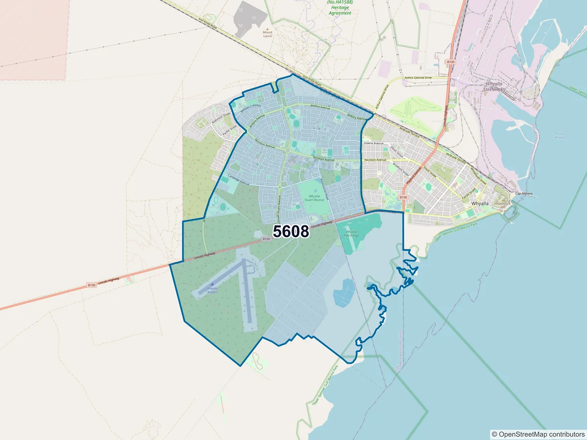 Map of postcode 5608 — Whyalla Norrie, SA, Australia