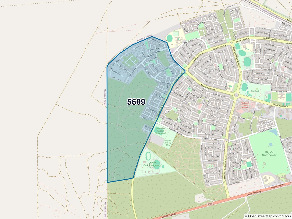 Map of postcode 5609 — Whyalla Jenkins, SA, Australia