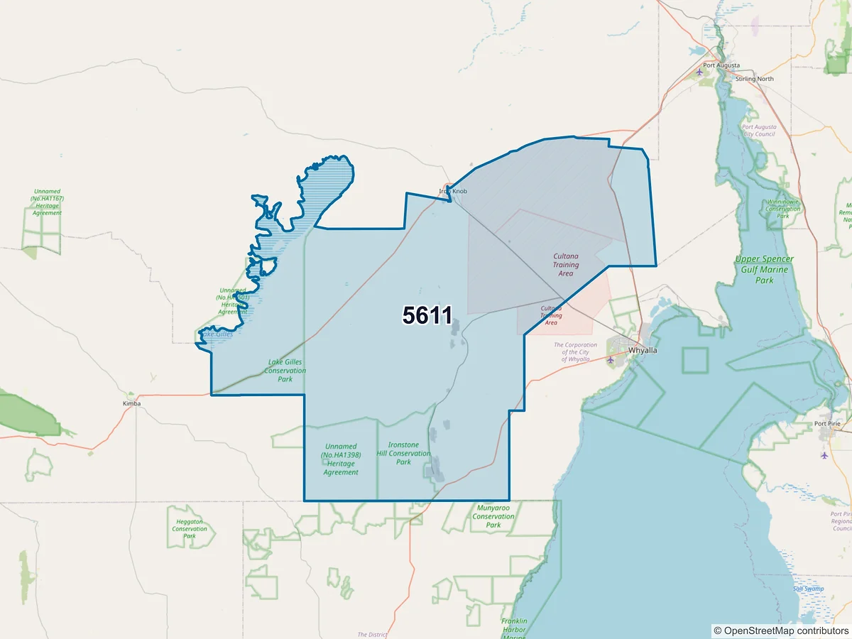 Map of postcode 5611 — Iron Knob, SA, Australia