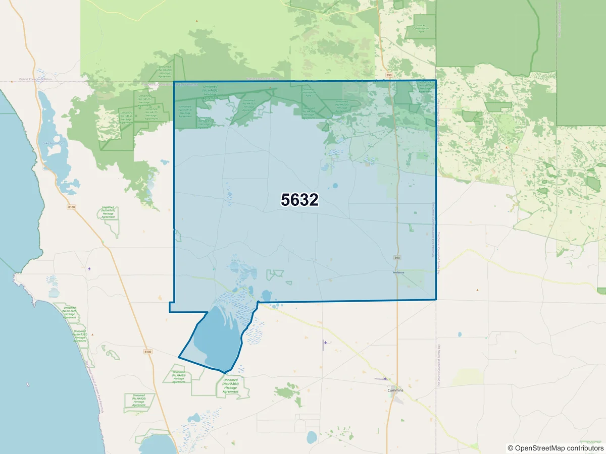 Map of postcode 5632 — Yeelanna, SA, Australia