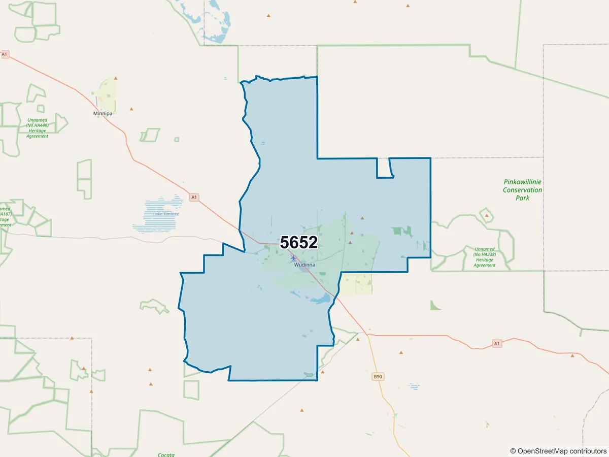 Map of postcode 5652 — Wudinna, SA, Australia