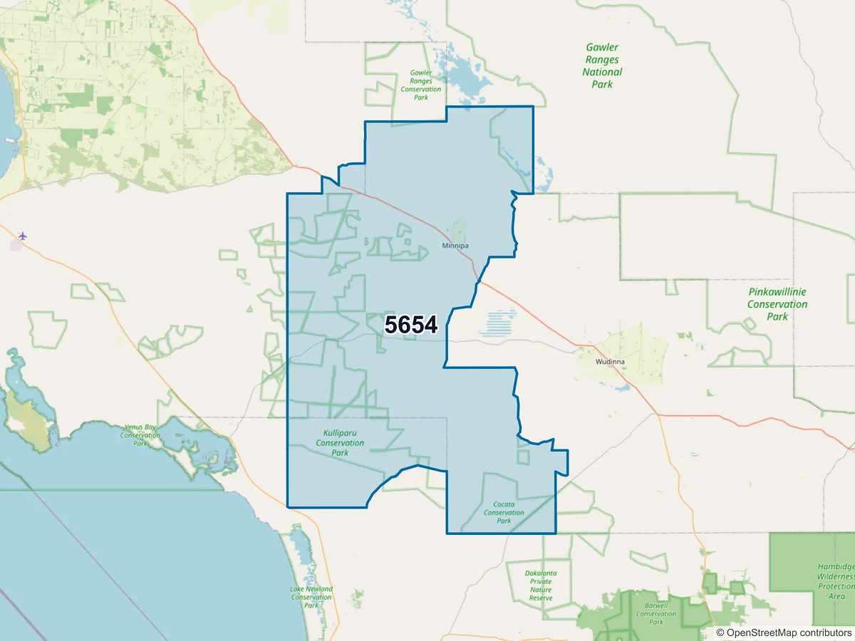 Map of postcode 5654 — Minnipa, SA, Australia