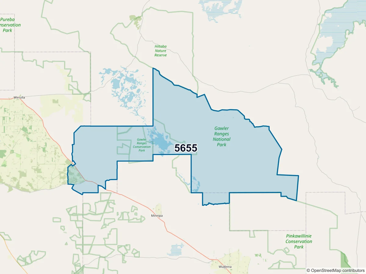 Map of postcode 5655 — Poochera, SA, Australia