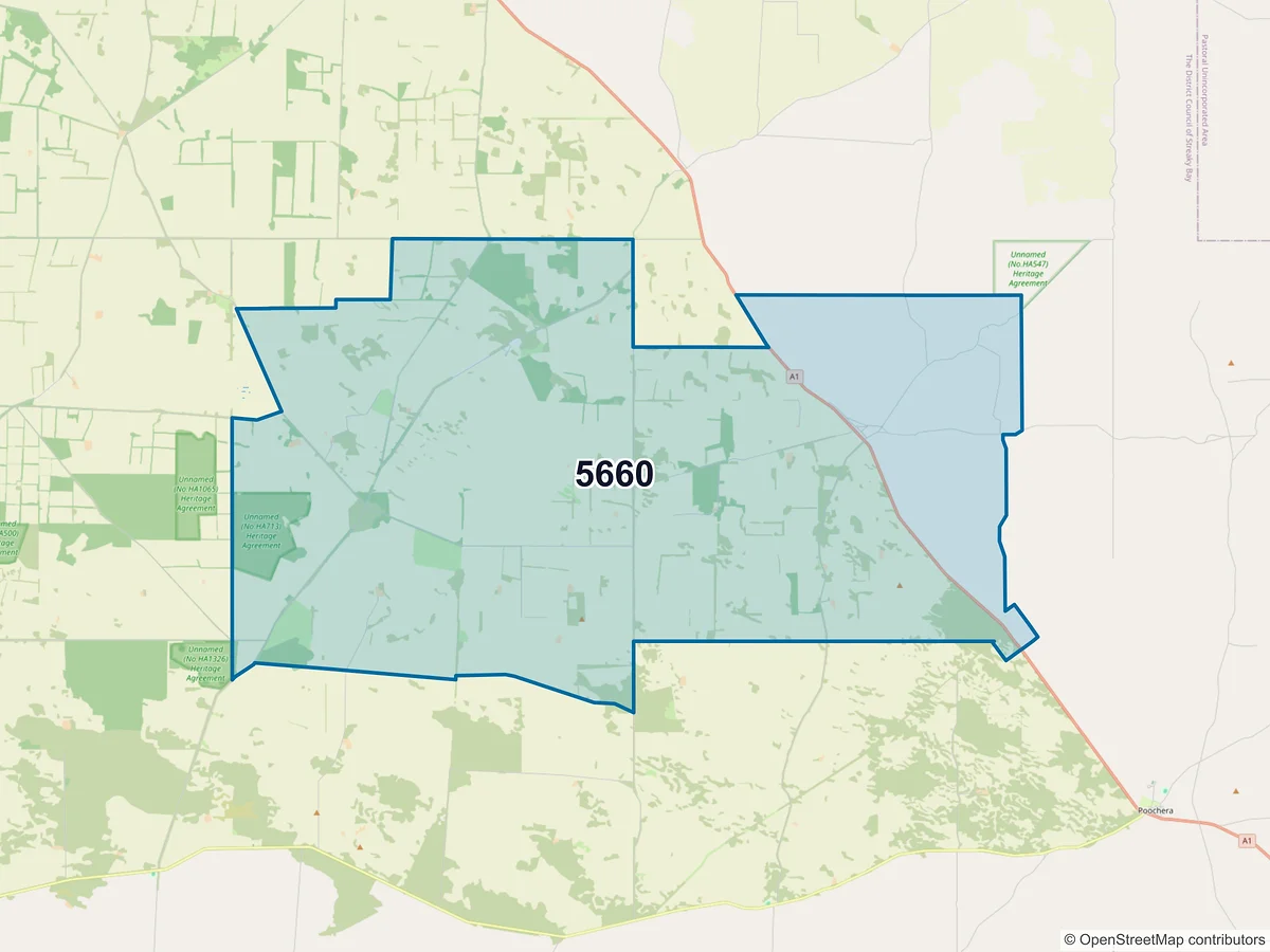 Map of postcode 5660 — Cungena, SA, Australia
