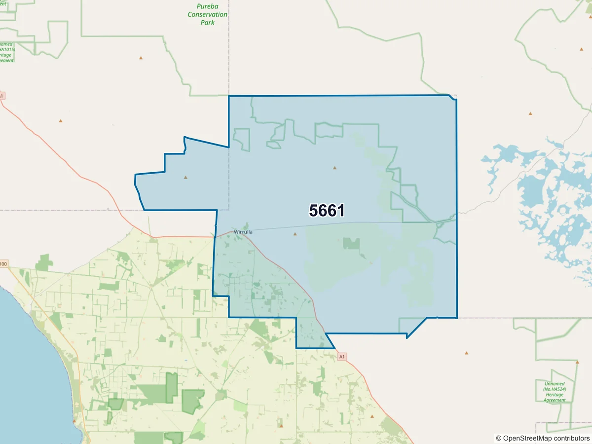 Map of postcode 5661 — Wirrulla, SA, Australia