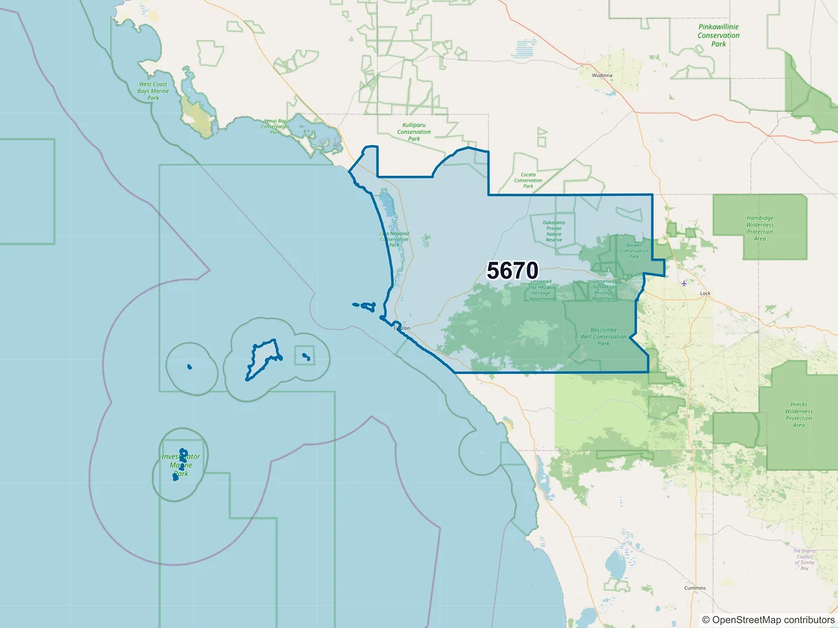 Map of postcode 5670 — Elliston, SA, Australia