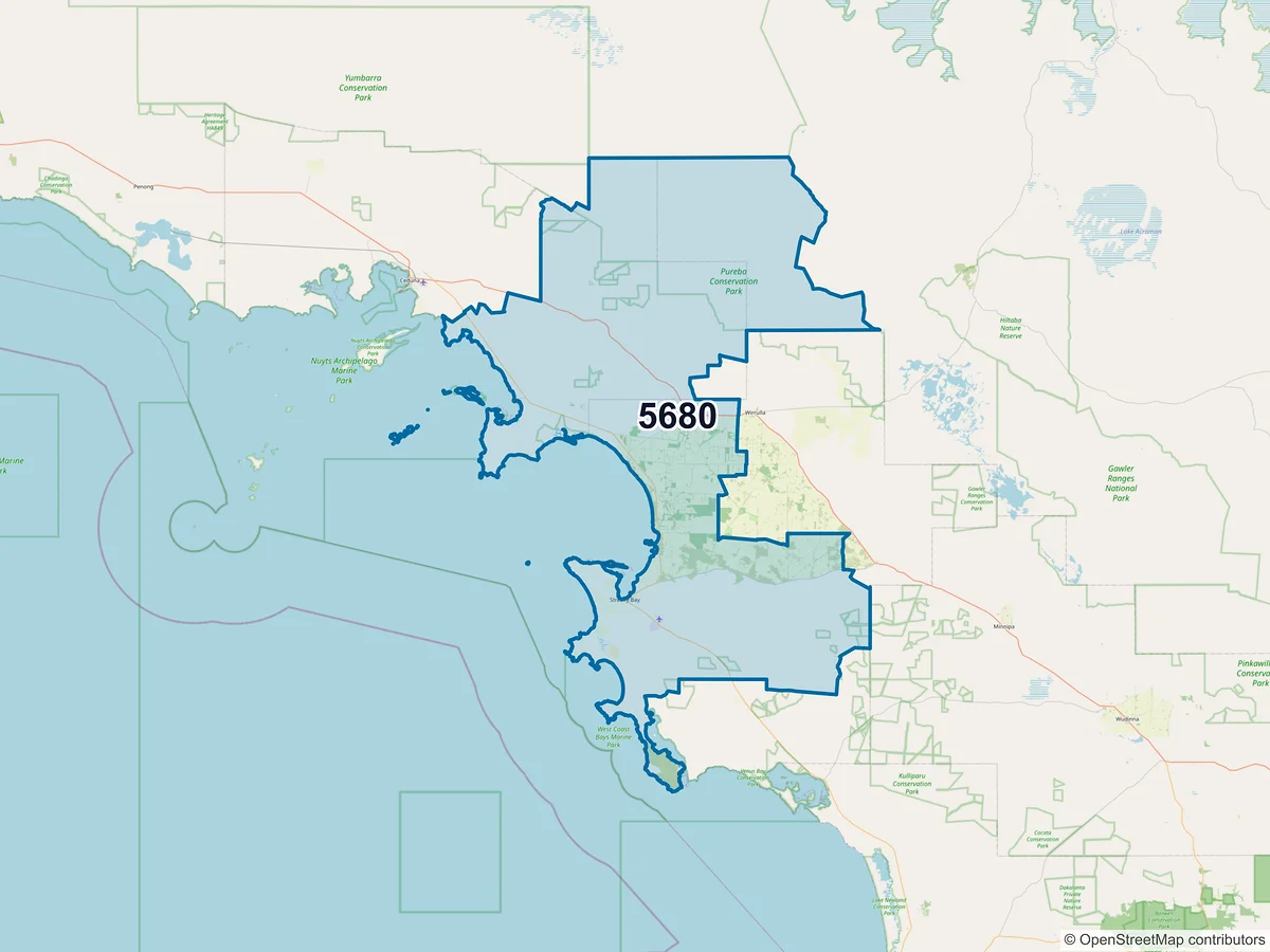 Map of postcode 5680 — Streaky Bay, SA, Australia