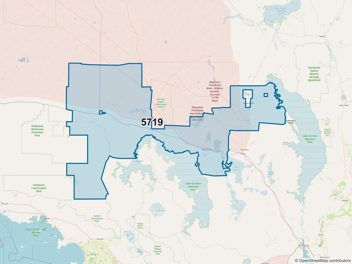 Map of postcode 5719 — Kingoonya, SA, Australia
