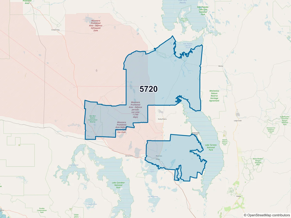 Map of postcode 5720 — Woomera, SA, Australia