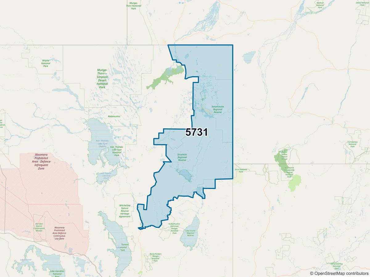 Map of postcode 5731 — Leigh Creek, SA, Australia