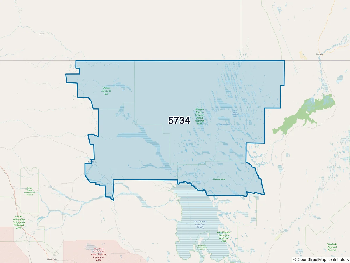 Map of postcode 5734 — Oodnadatta, SA, Australia
