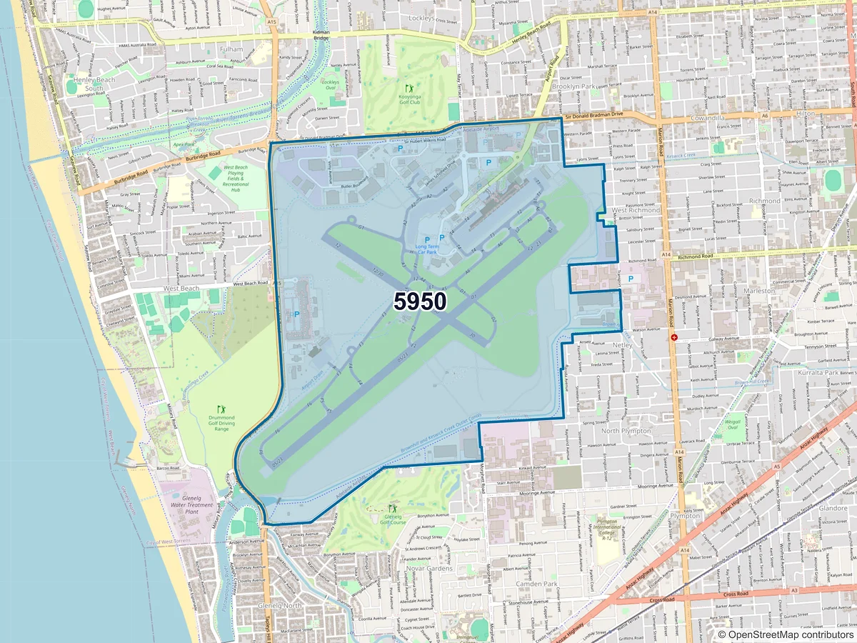 Map of postcode 5950 — Adelaide Airport, SA, Australia