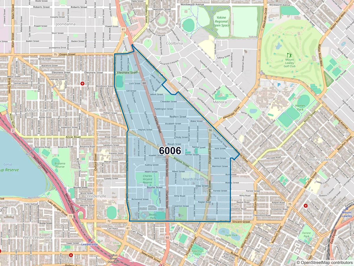 Map of postcode 6006 — North Perth, WA, Australia
