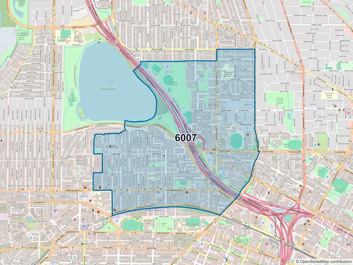 Map of postcode 6007 — West Leederville, WA, Australia