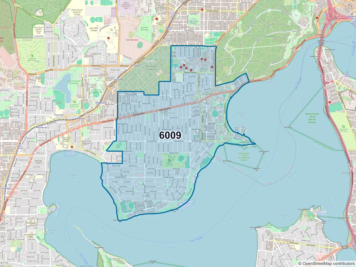 Map of postcode 6009 — Nedlands, WA, Australia