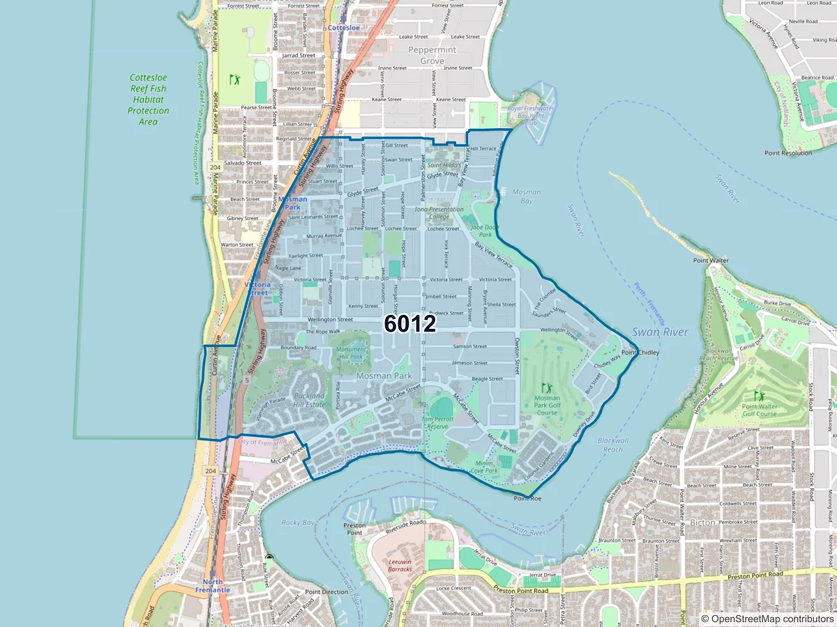 Map of postcode 6012 — Mosman Park, WA, Australia