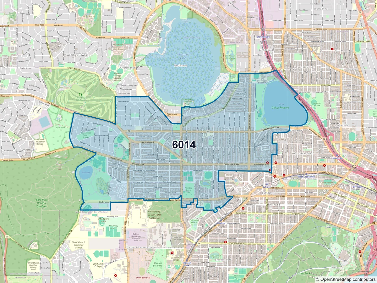 Map of postcode 6014 — Wembley, WA, Australia