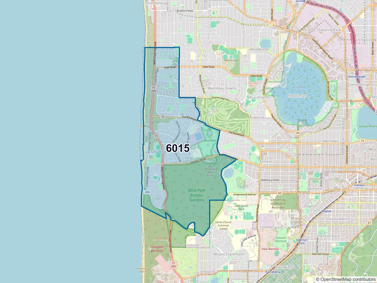 Map of postcode 6015 — City Beach, WA, Australia