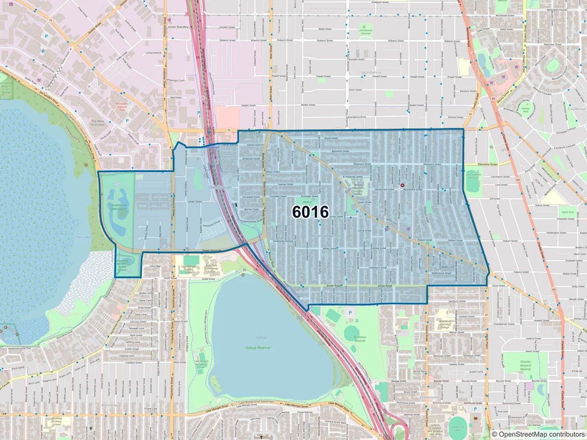 Map of postcode 6016 — Mount Hawthorn, WA, Australia