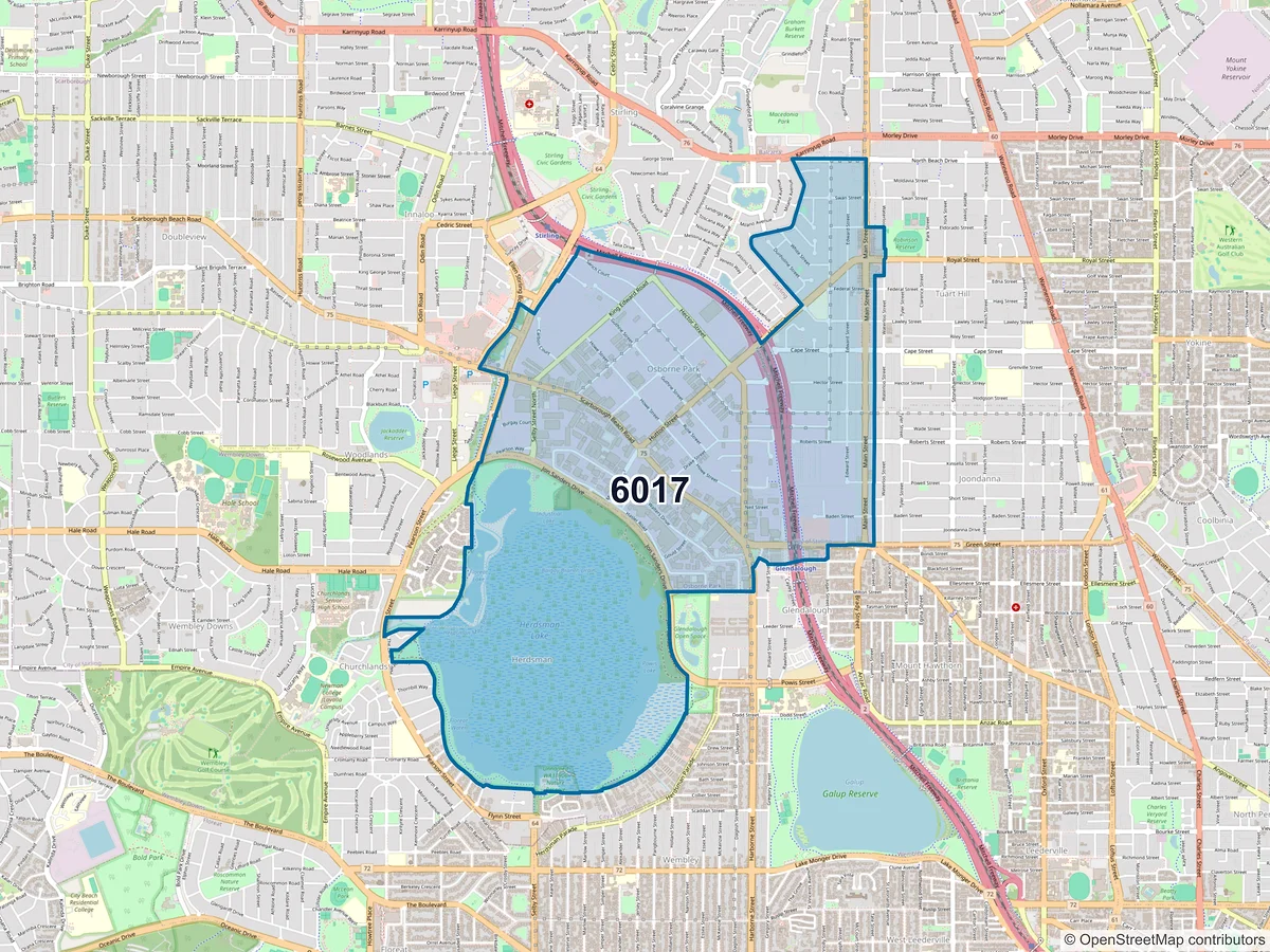 Map of postcode 6017 — Osborne Park, WA, Australia