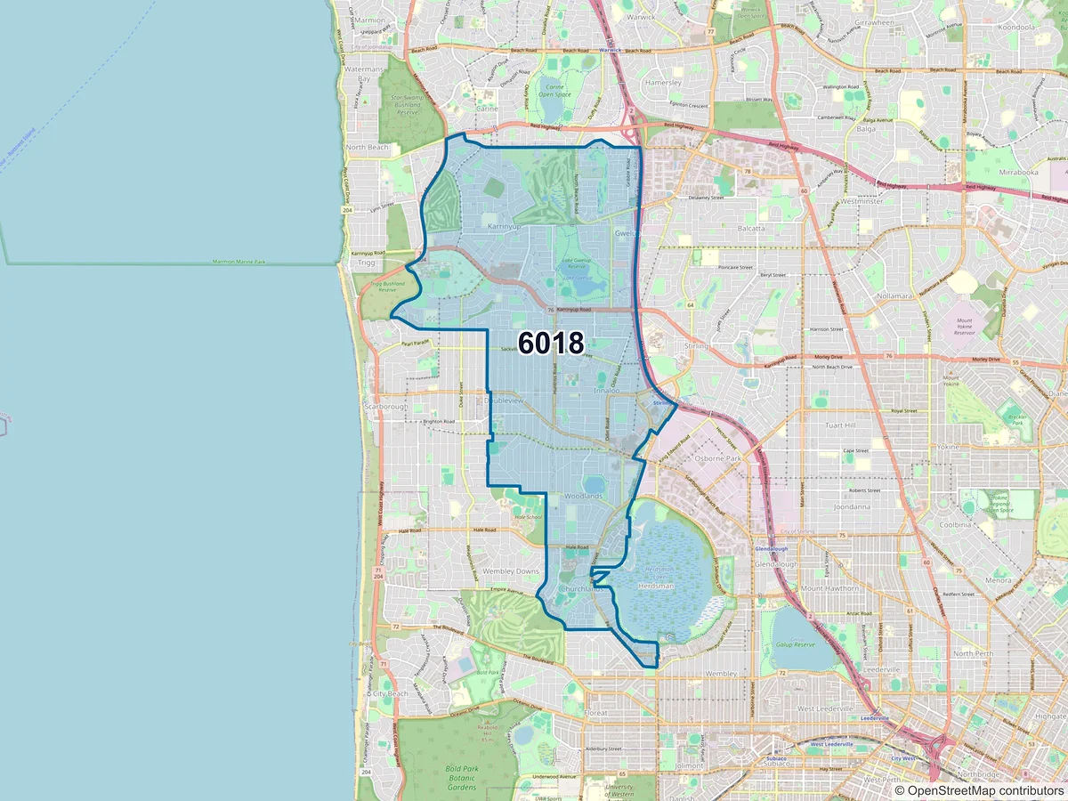 Map of postcode 6018 — Innaloo, WA, Australia