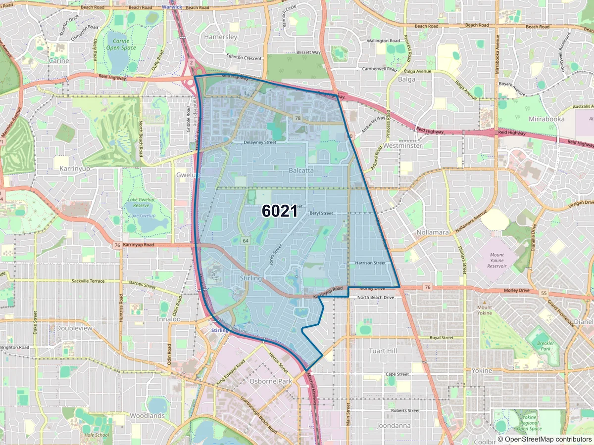 Map of postcode 6021 — Balcatta, WA, Australia